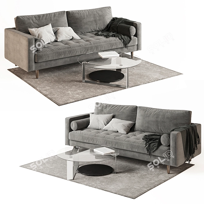 Modern Concrete Grey Velvet Sofa 3D model image 1