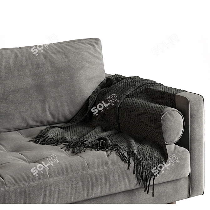 Modern Concrete Grey Velvet Sofa 3D model image 2