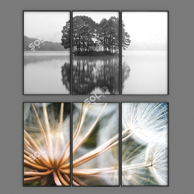 Nature's Reflections: Triptych Art 3D model image 2