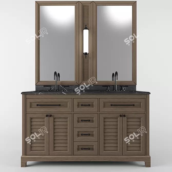 Sleek Dark Double Sink Bathroom Vanity 3D model image 1