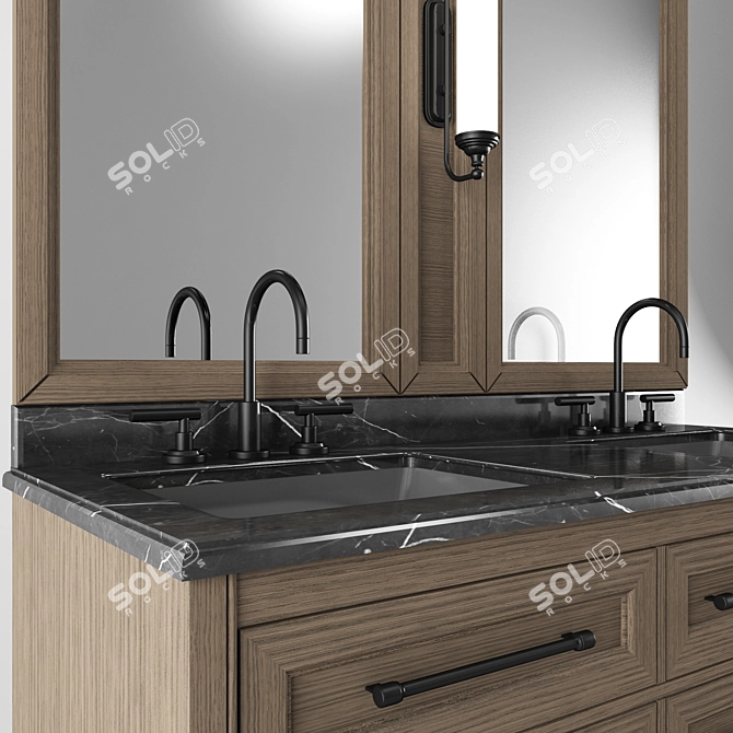 Sleek Dark Double Sink Bathroom Vanity 3D model image 2