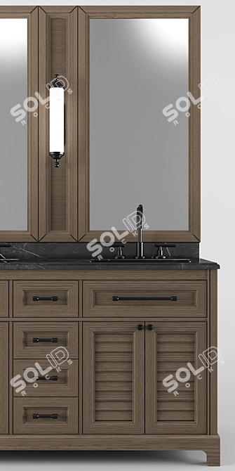 Sleek Dark Double Sink Bathroom Vanity 3D model image 3