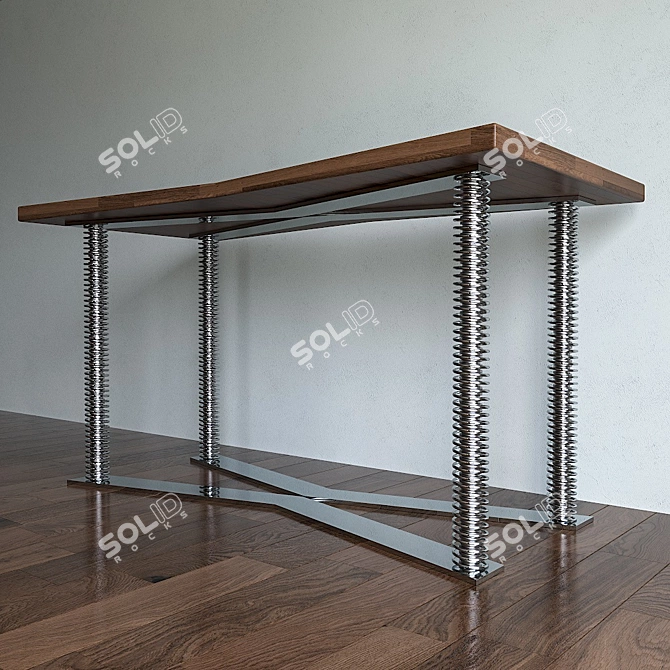 Natural Materials Designer Table | Wood Leather Steel 3D model image 1