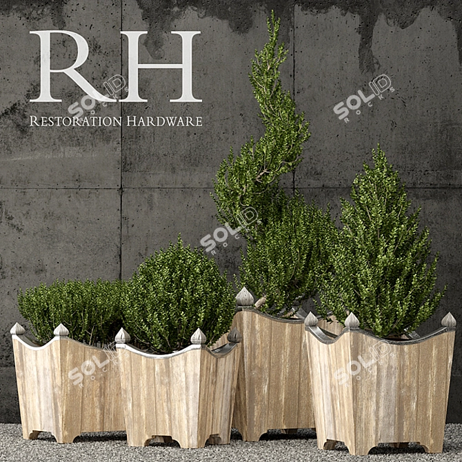 Rustic Salvaged Wood & Metal Planter 3D model image 1