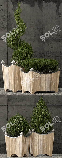 Rustic Salvaged Wood & Metal Planter 3D model image 2