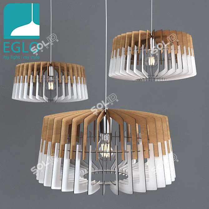 EGLO Contemporary Steel Pendant Light - White/Beige Wood 3D model image 1