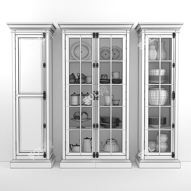 Elegant French Casement Cabinet 3D model image 3