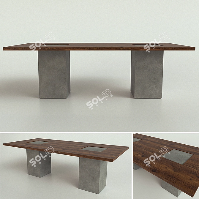 Wooden Table with Concrete Legs 3D model image 1