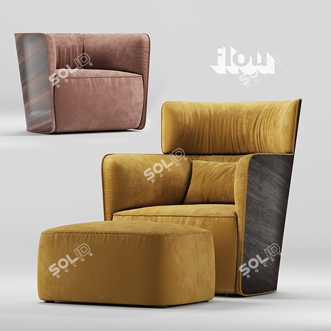 Modern Foldable Lounge Chair & Ottoman 3D model image 1