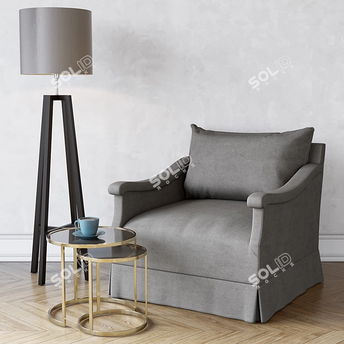 Luxury Lounge Chair, Tables & Floor Lamp 3D model image 1