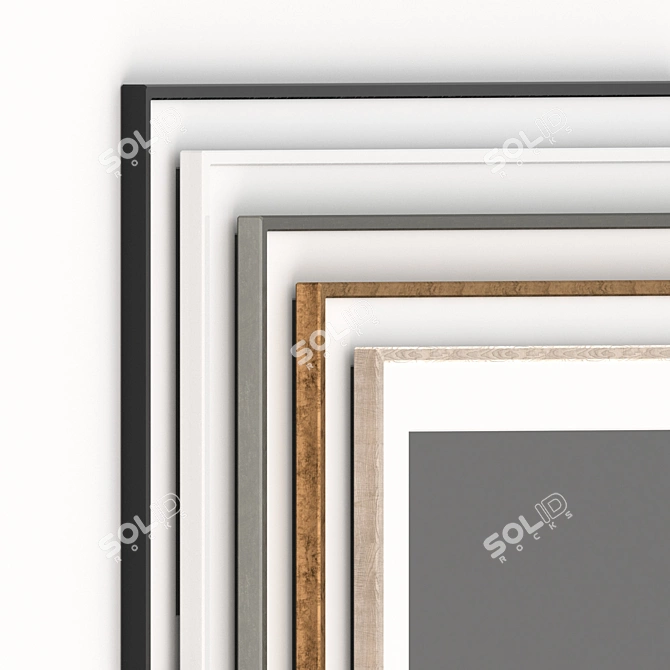Modern Frame Set: Black & White Gloss, Metal, Gold, Wood 3D model image 2