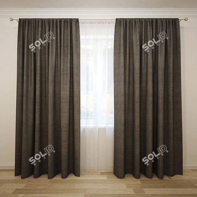 Straight Curtains and Sheer 3D model image 1