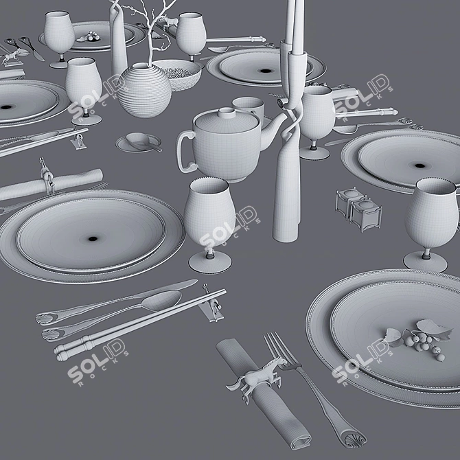 Han Platinum Dinner Set - Elegant Collection for Dining 3D model image 3