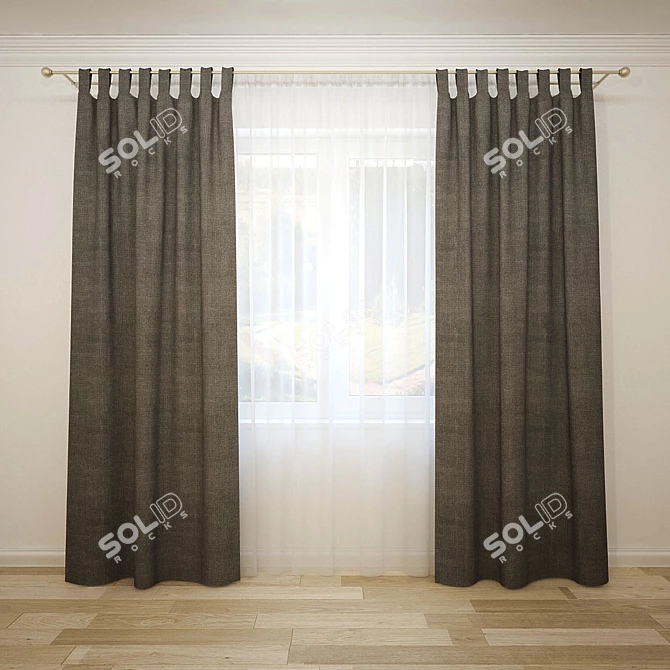 Straight Curtains with Tulle 3D model image 1