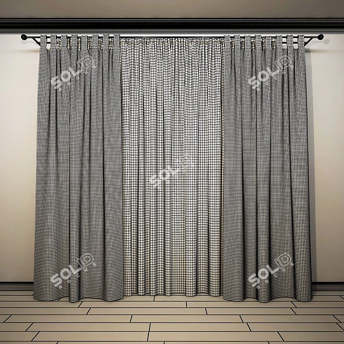 Straight Curtains with Tulle 3D model image 2