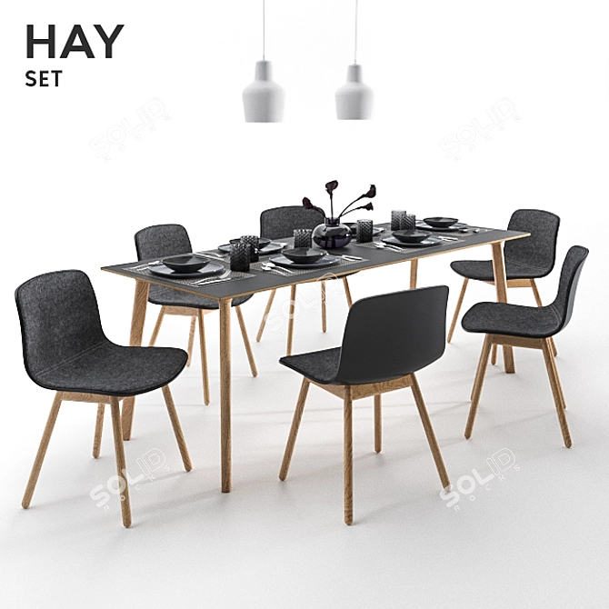 Modern Nordic Hay Chair Table Set 3D model image 1