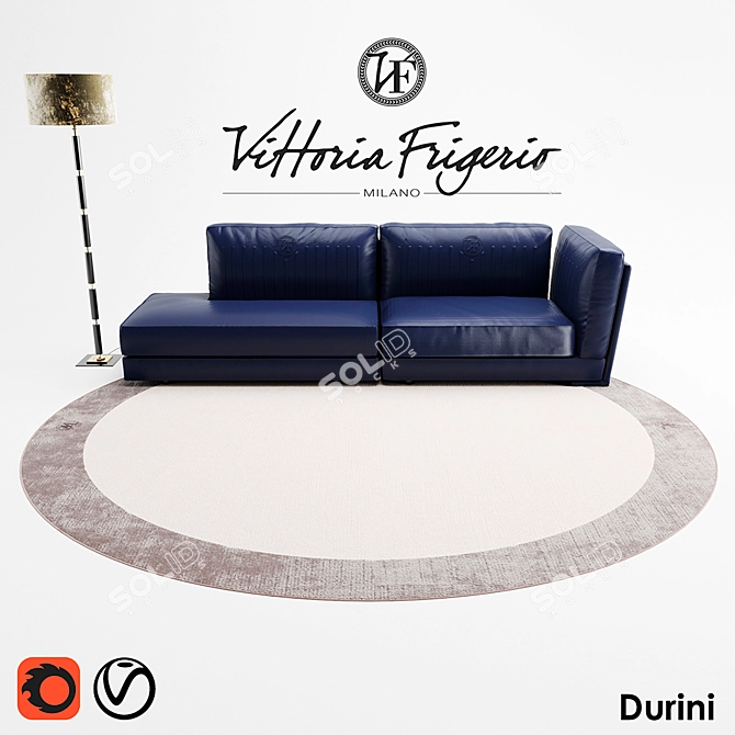 Elegant Durini Blue Sofa 3D model image 1