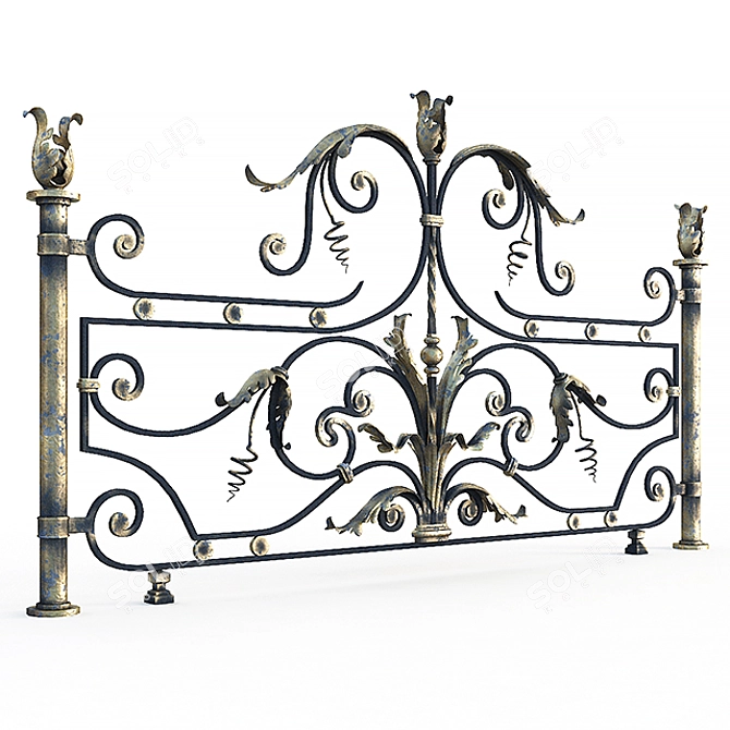 Elegant Forged Fence Panel 3D model image 1