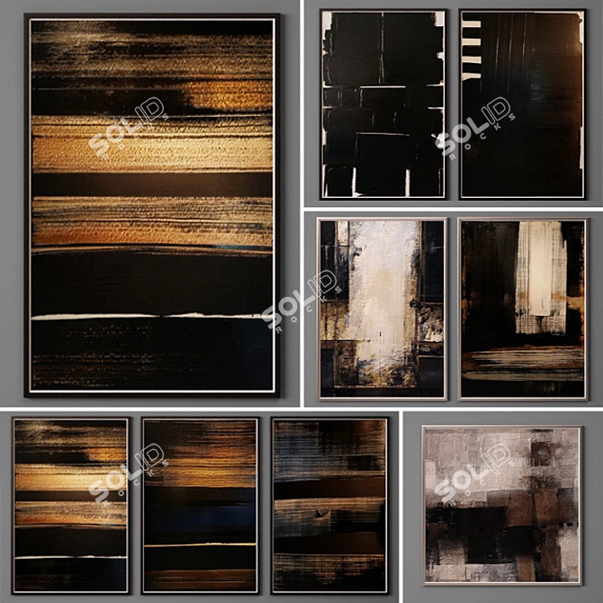 Modern Art Paintings Set (8 pcs) 3D model image 1