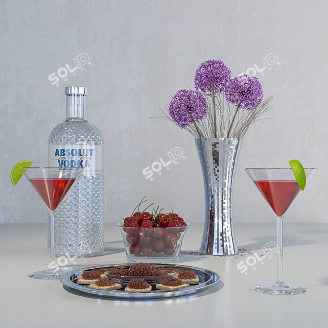 Deluxe Vodka Set: Allium Flowers, Cherries & Caviar 3D model image 2