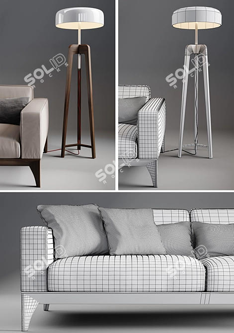 Modern Elegance: Fellow Porada Sofa & Pileo Floor Lamp 3D model image 3