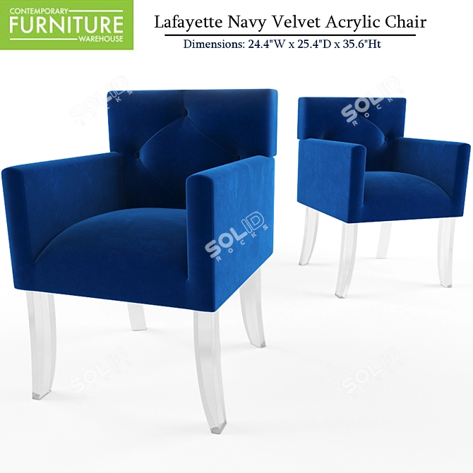Navy Velvet Lafayette Acrylic Chair 3D model image 1