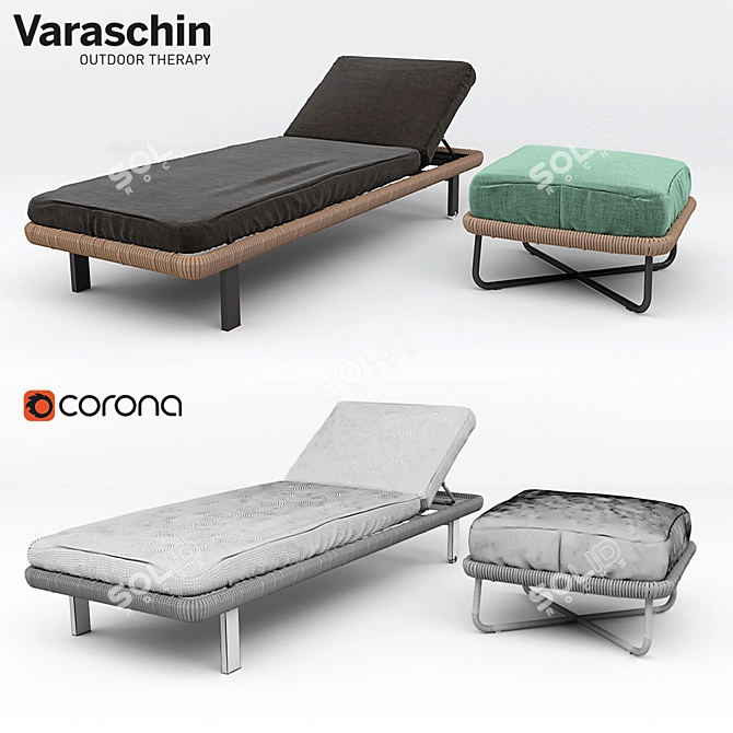 Varaschin Babylon Day-bed and Pouf 3D model image 1