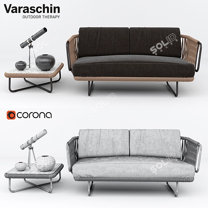 Babylon Sofa and Side Table Set 3D model image 1