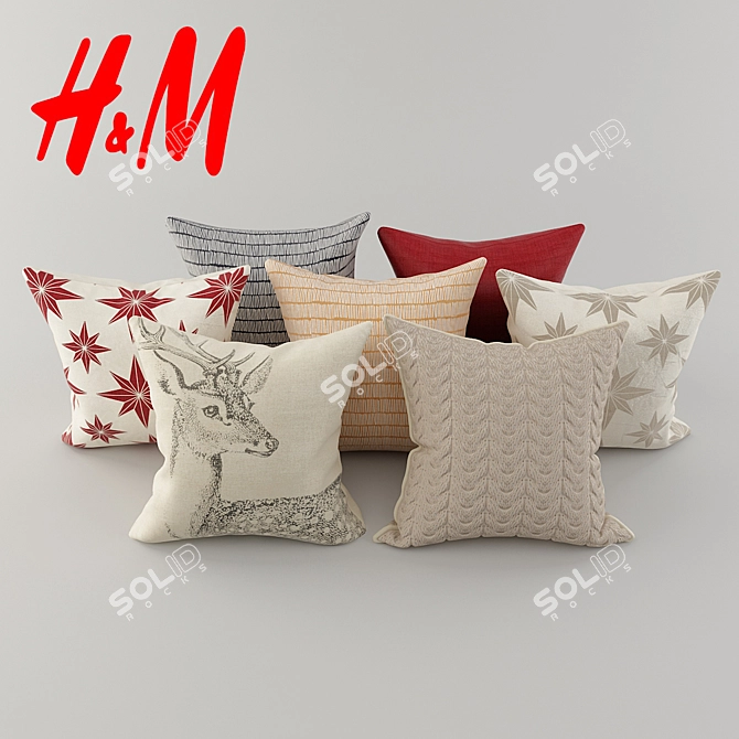 H&M Home New Year Pillow Set - 7 Decorative Pillows 3D model image 1