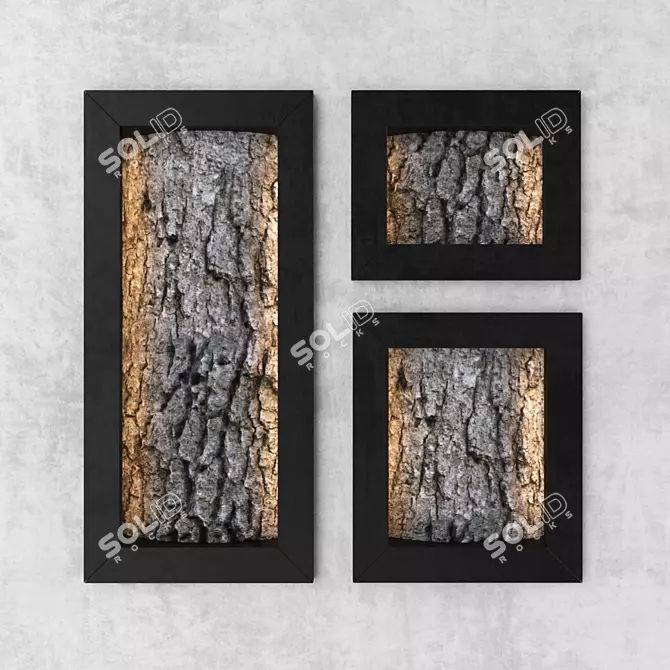 Rustic Bark Wall Panel 3D model image 1