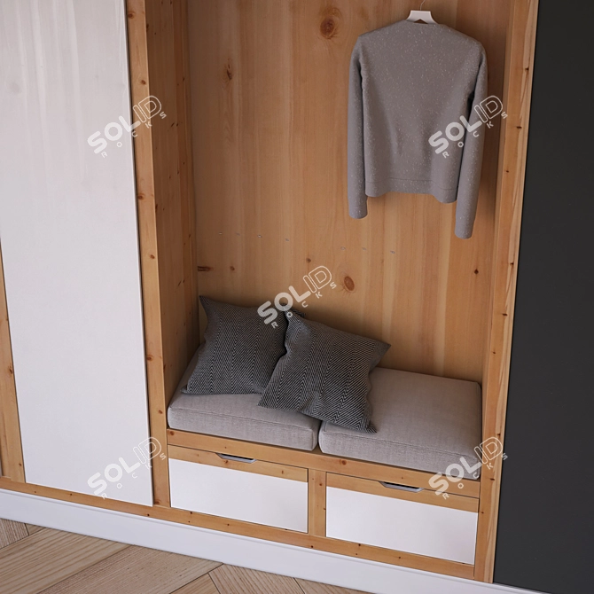 Classic Wood Hall Wardrobe 3D model image 2