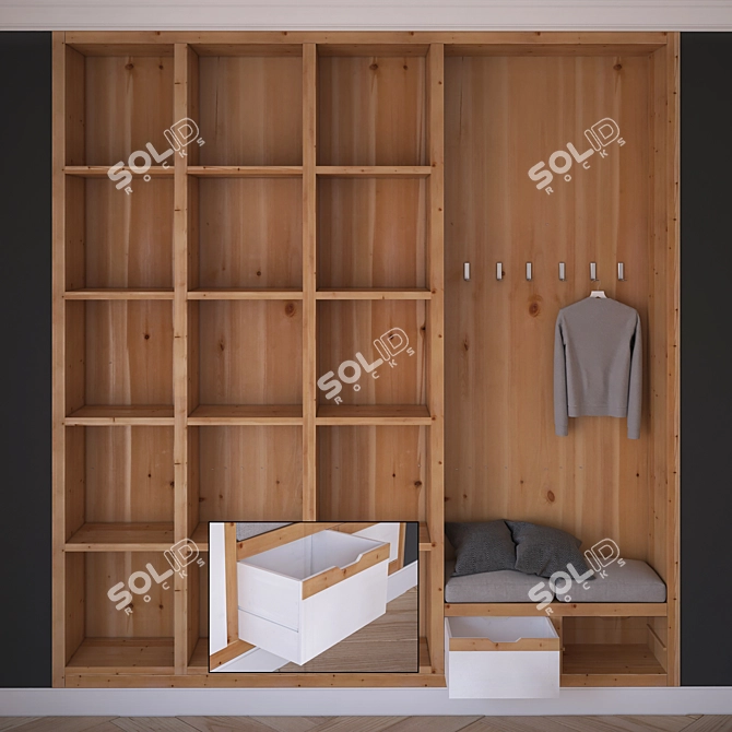 Classic Wood Hall Wardrobe 3D model image 3