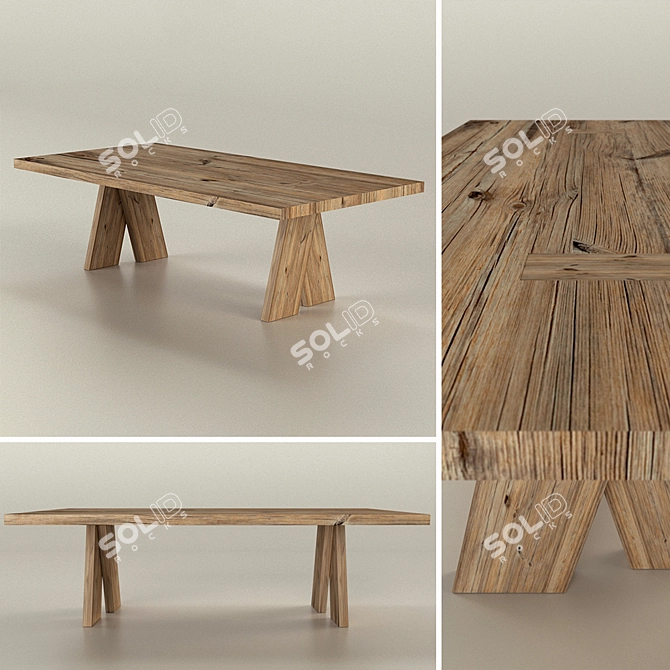Rustic Wood Table with Oblique Legs 3D model image 1