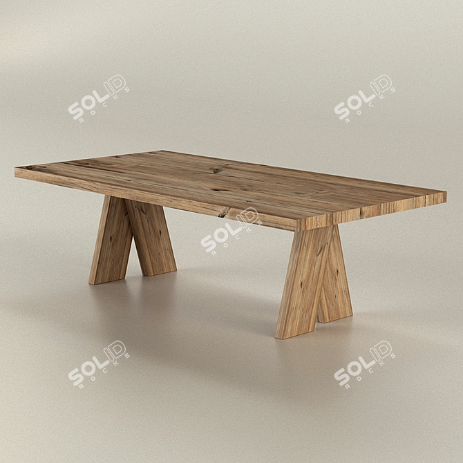 Rustic Wood Table with Oblique Legs 3D model image 2