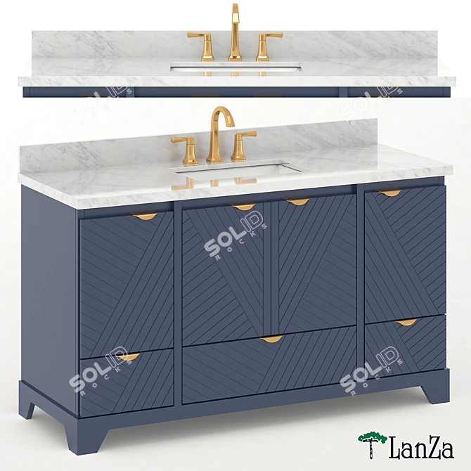 Blue Wood Double Sink Vanity 3D model image 1