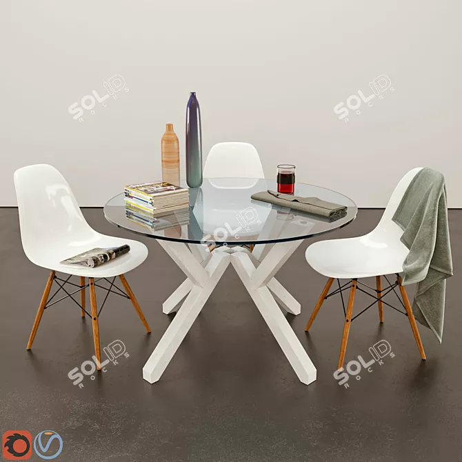 Modern Dining Set - Mikado & Eames 3D model image 1