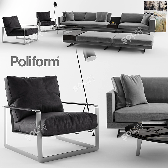 Poliform Set 05: Sofas, Armchair, Coffee Table 3D model image 1