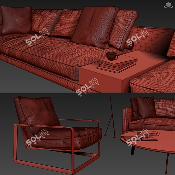 Poliform Set 05: Sofas, Armchair, Coffee Table 3D model image 3