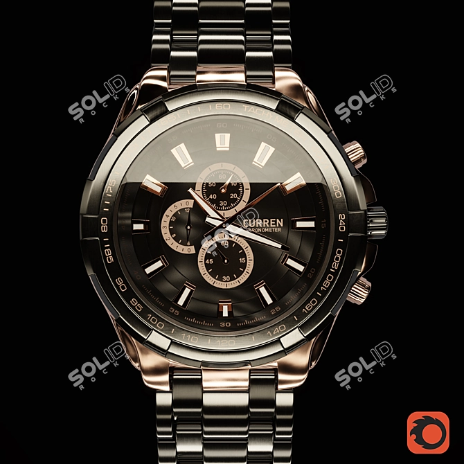 Sleek Curren Black Steel Watch 3D model image 1