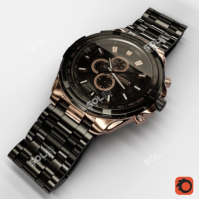 Sleek Curren Black Steel Watch 3D model image 2