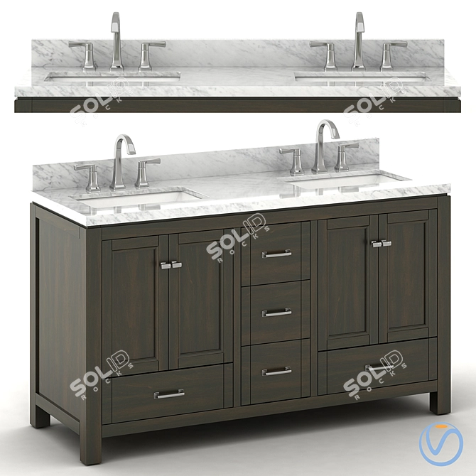 Elegant Double Sink Wood Vanity 3D model image 1