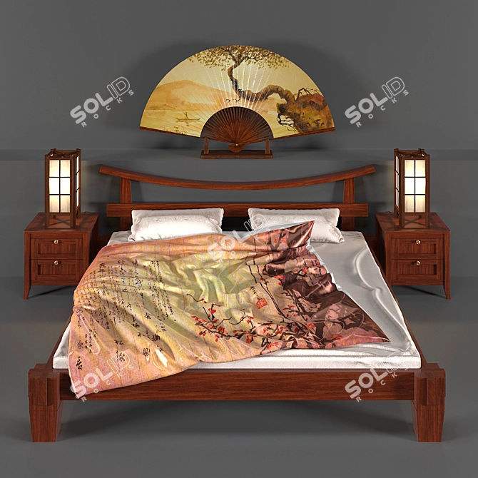 Tokyo Bed with Bedside Tables 3D model image 1