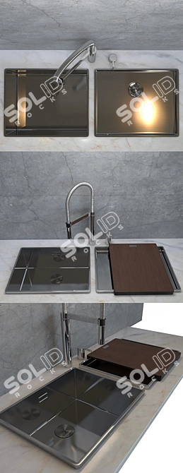 Blanco Attika XL60 Stainless Steel Sink & Culina-s Duo Mixer 3D model image 2