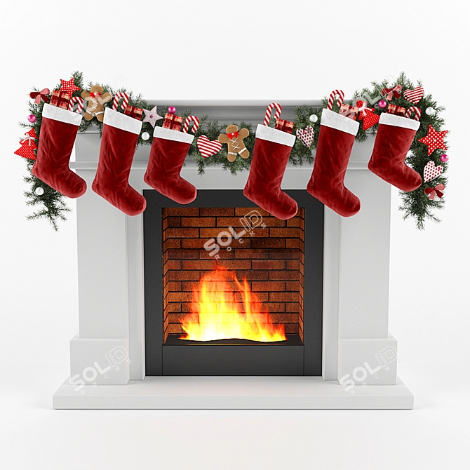 Festive Fireplace Bliss 3D model image 1