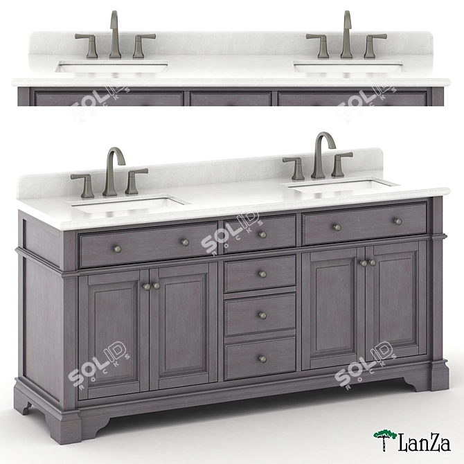 72" Dual Sink Wood Vanity 3D model image 1