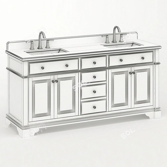 72" Dual Sink Wood Vanity 3D model image 3