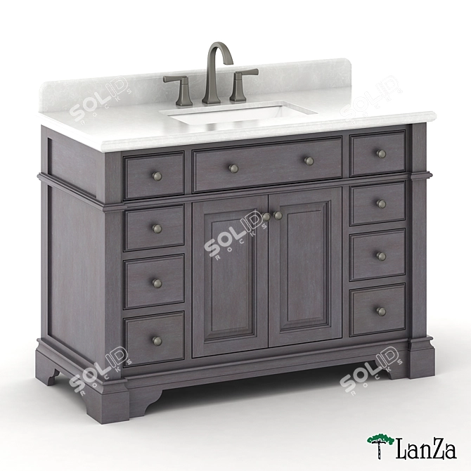 48" Wooden Vanity with Alpine Mist Top 3D model image 1