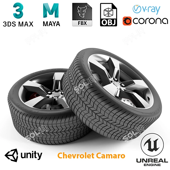 Chevrolet Camaro Wheel: Sleek and Stylish Upgrade 3D model image 1