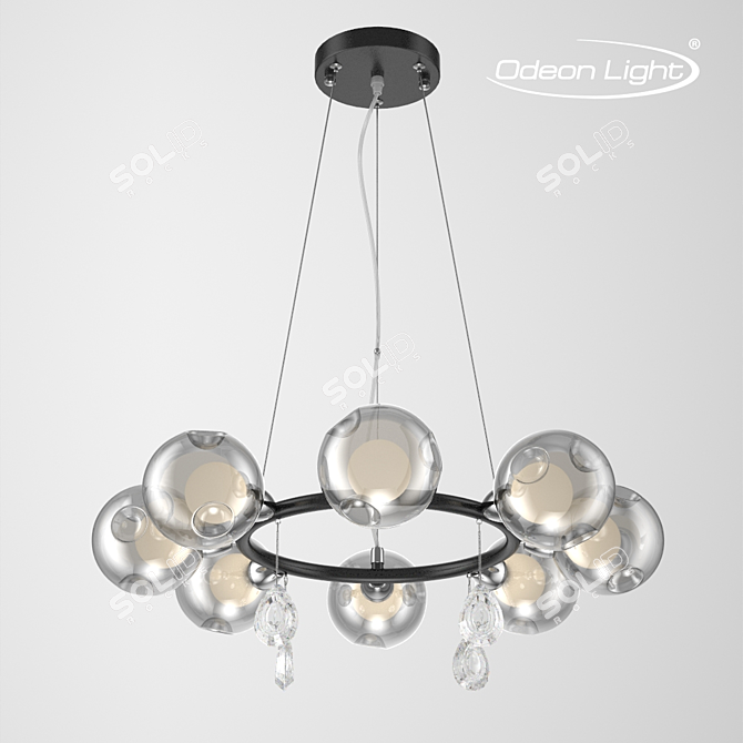 Sleek Magnum Chandelier - Matte Black, Smoky Glass 3D model image 1