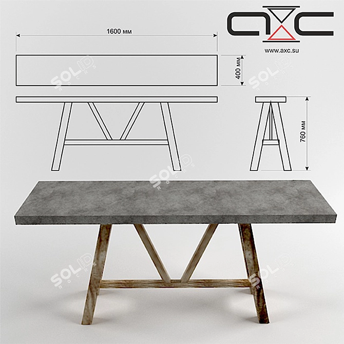 Industrial Concrete Top Table 3D model image 2